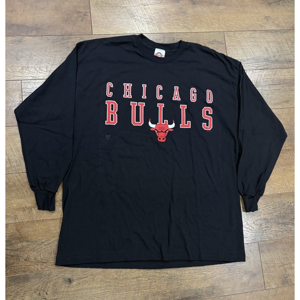 Vintage 90s Chicago Bulls Long Sleeve Tee Made In USA Single Stitch Black Red XL